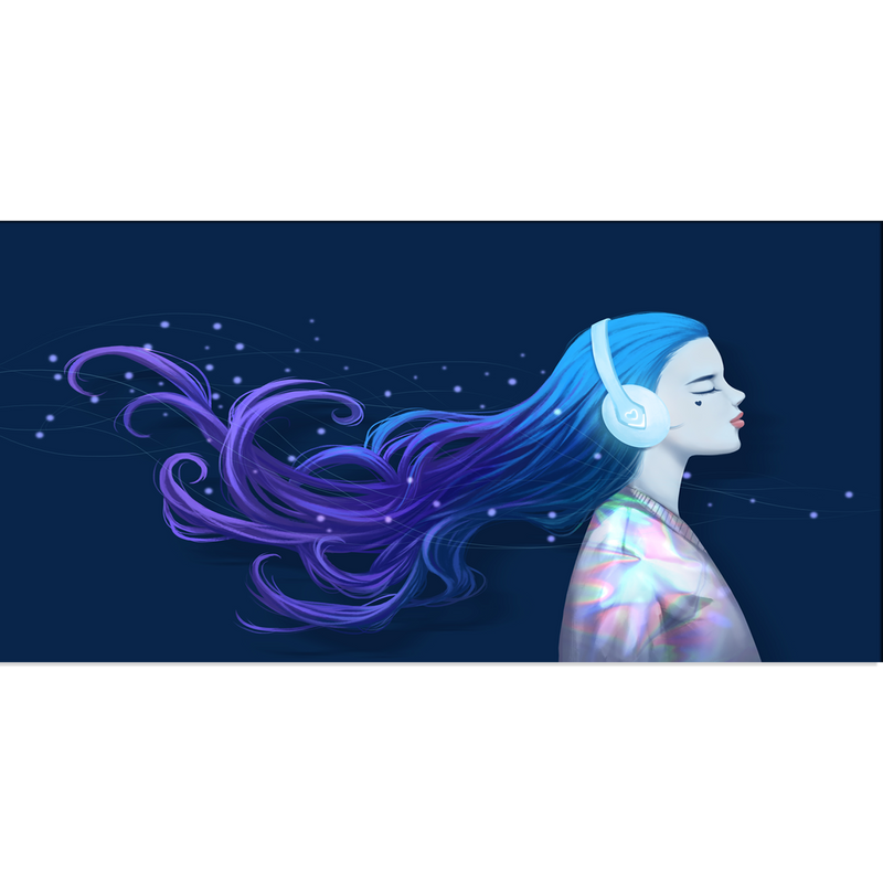 Girl With Headphones Canvas Wall Painting