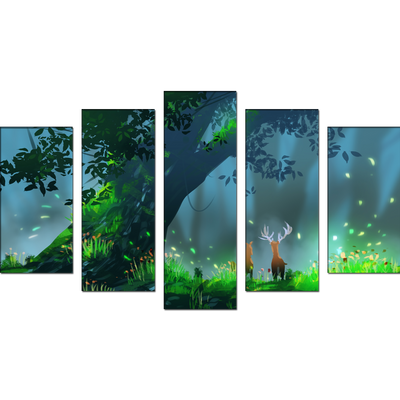 Deer Illustrations Canvas Wall Painting- With 5 Frames