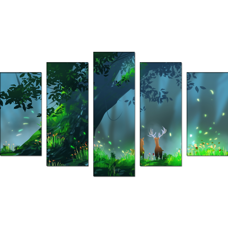 Deer Illustrations Canvas Wall Painting- With 5 Frames