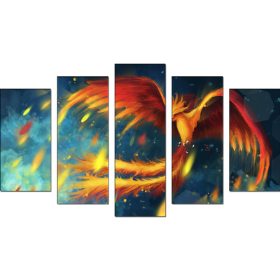Fire Bird Canvas Wall Painting- With 5 Frames