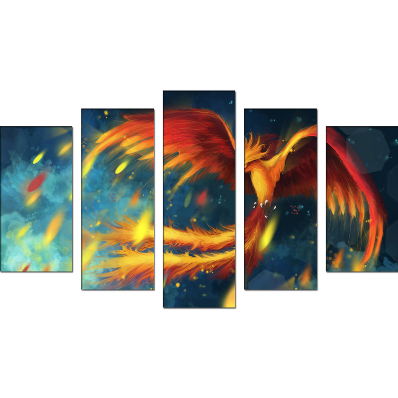 Fire Bird Canvas Wall Painting- With 5 Frames