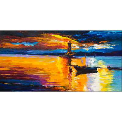 Lighthouse & Boats Abstract Canvas Wall Painting