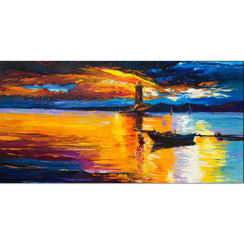 Lighthouse & Boats Abstract Canvas Wall Painting