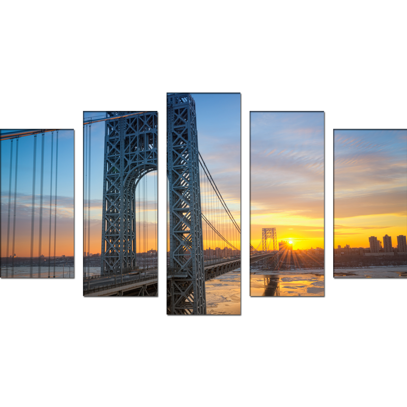 Golden Gate Bridge During Sunset Canvas Wall Painting- With 5 Frames