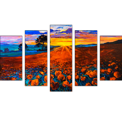 Flower Red Rose Canvas Wall Painting- With 5 Panel