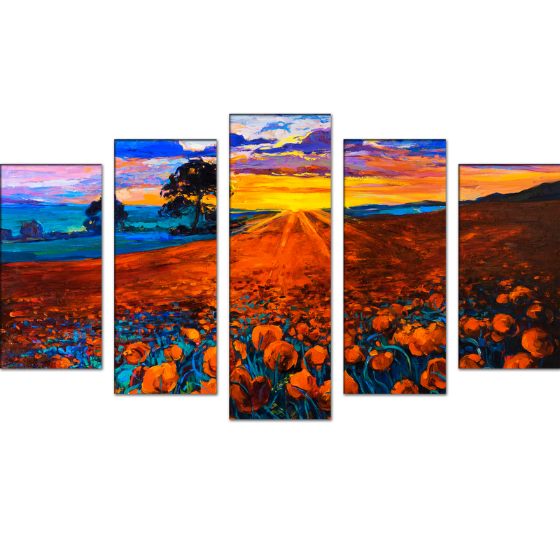 Flower Red Rose Canvas Wall Painting- With 5 Panel