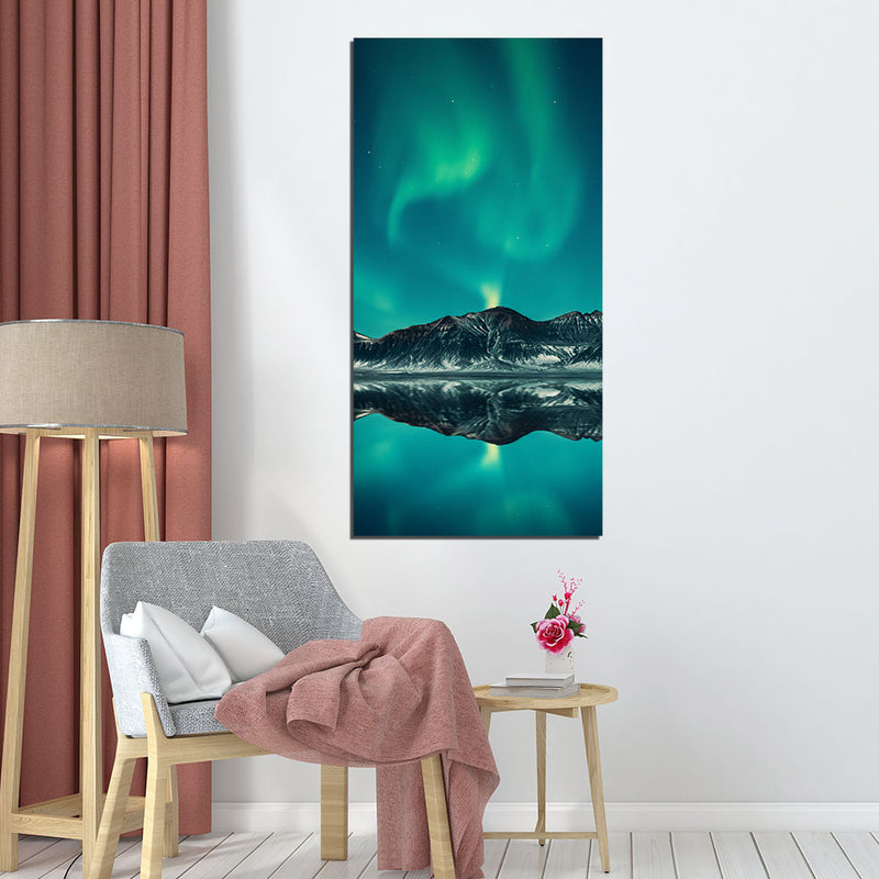 Green Sky And Mountain Reflection Print On Canvas