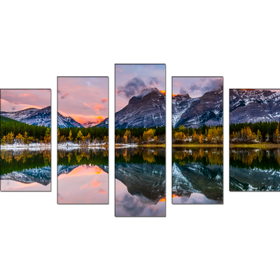 Colorful Weather Mountain View Canvas Wall Painting- With 5 Frames