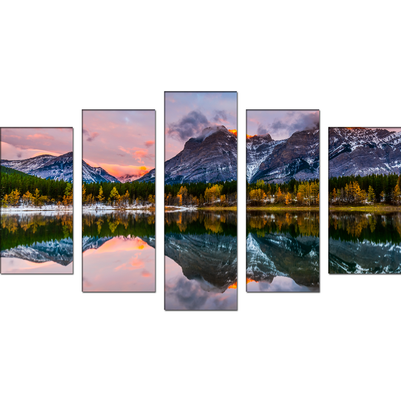 Colorful Weather Mountain View Canvas Wall Painting- With 5 Frames