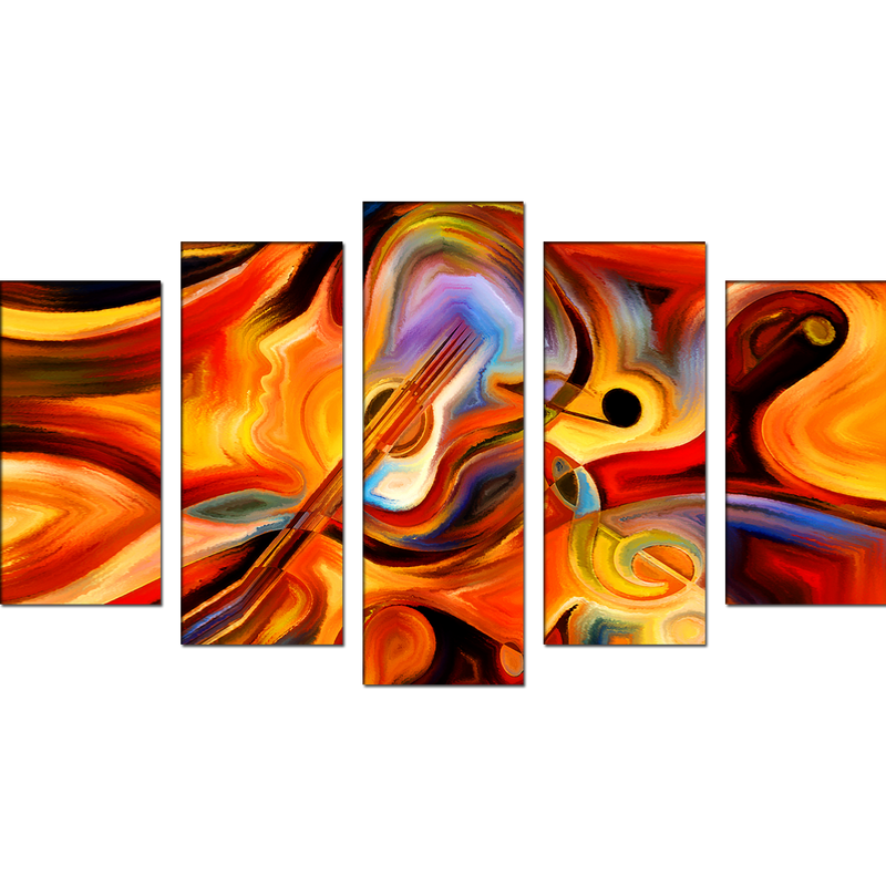 Colorful Human and Musical Canvas Wall Painting- With 5 Frames