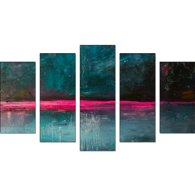Flat Color Abstract Canvas Panel Wall Painting - With 5 Frames