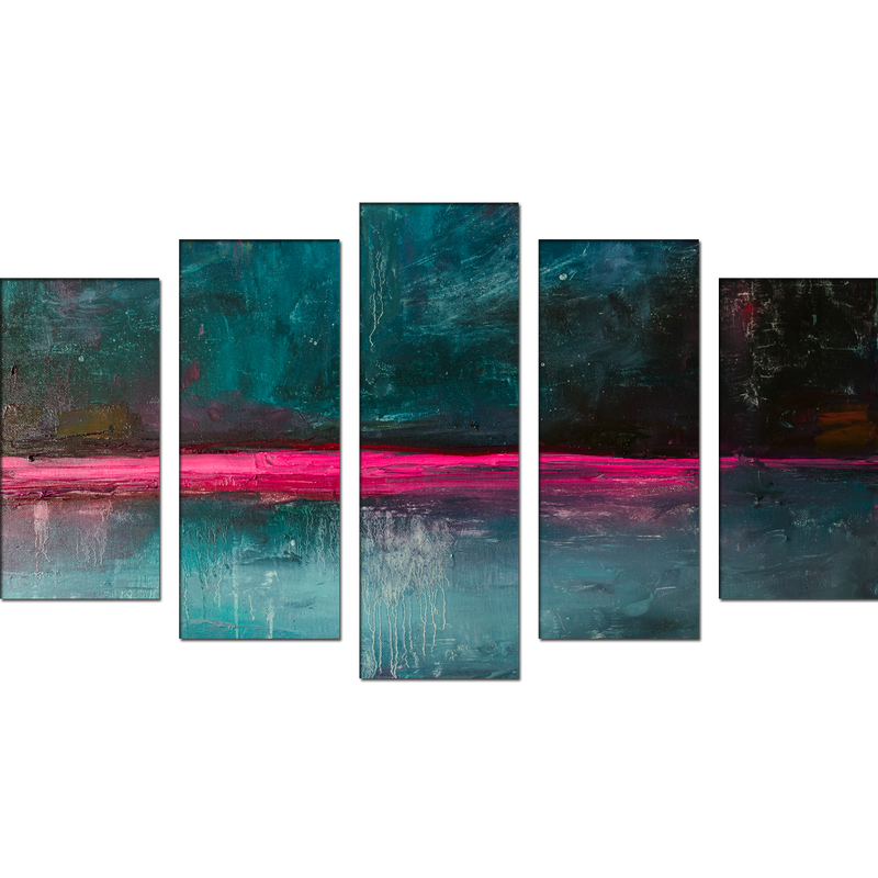 Flat Color Abstract Canvas Panel Wall Painting - With 5 Frames
