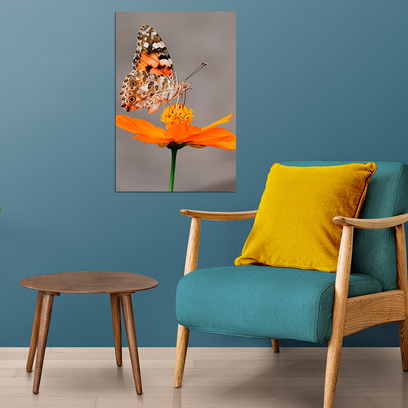 Butterfly Sitting On Flower Print Canvas Wall Painting