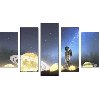 Astronaut and Space Canvas Wall Painting- With 5 Frames