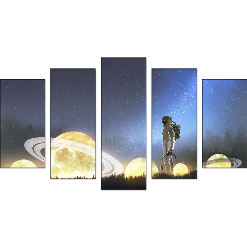 Astronaut and Space Canvas Wall Painting- With 5 Frames
