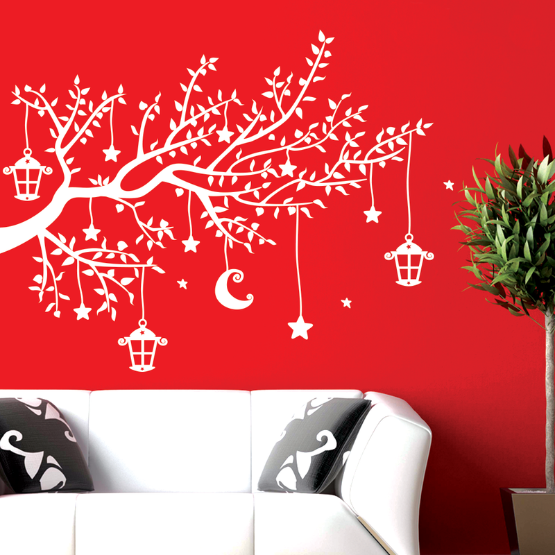 Moon & Stars Hanging From a Tree Wall Sticker 122 cm Width X 91 cm Height