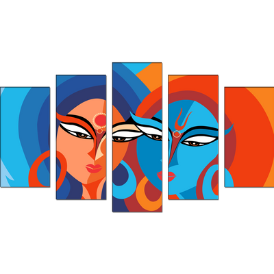 Modern Art Radha Krishna Canvas Wall Painting- With 5 Frames