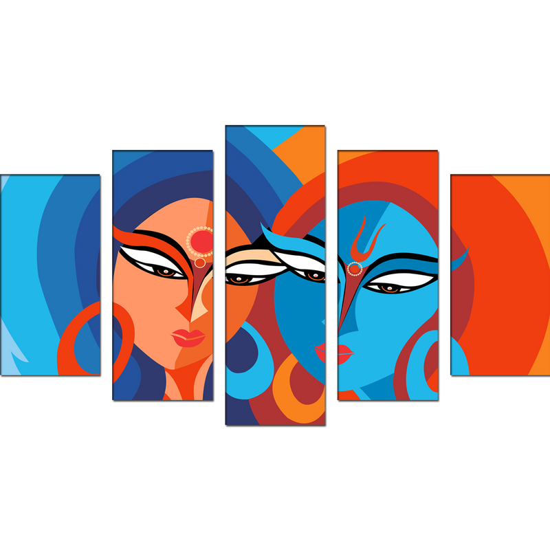 Modern Art Radha Krishna Canvas Wall Painting- With 5 Frames