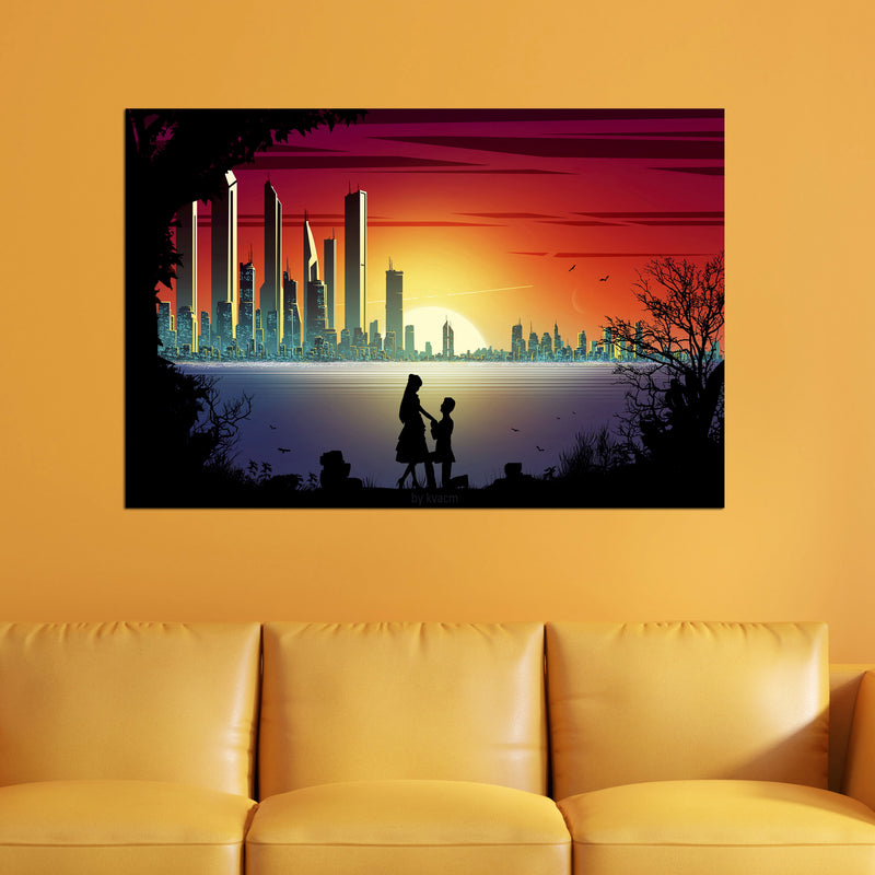 Love Couple Under Moonlight Canvas Wall Painting