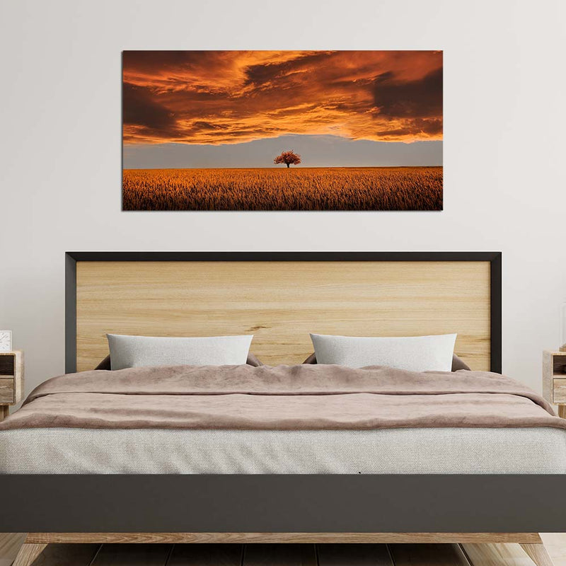 Beautiful Red Field And Sky Print On Canvas Wall Painting