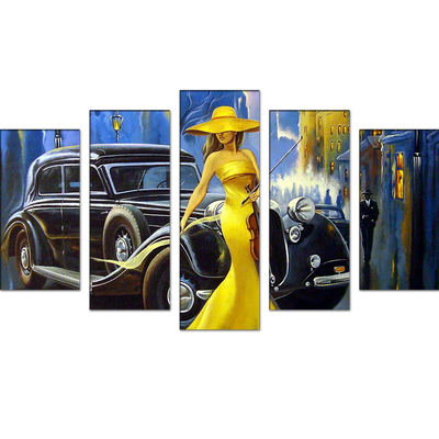 Modern Art Design Girl Wood Framed Canvas Wall Painting- With 5 Frames