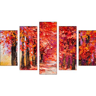Autumn Forest Canvas Wall Painting- With 5 Frames