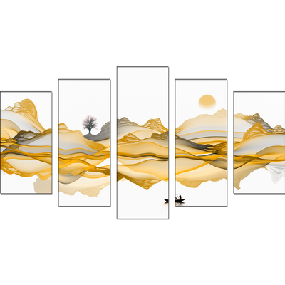 Golden Line Art Canvas Wall Painting- With 5 Frames