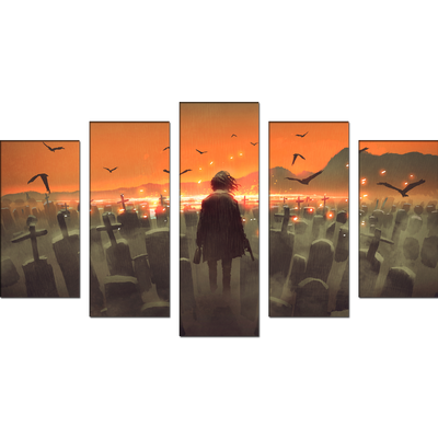 Drunk Man In A Burial Sites Canvas Wall Painting- With 5 Frames