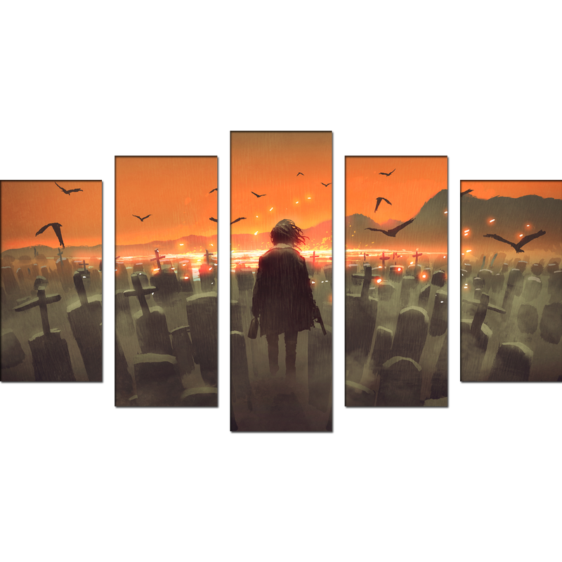 Drunk Man In A Burial Sites Canvas Wall Painting- With 5 Frames