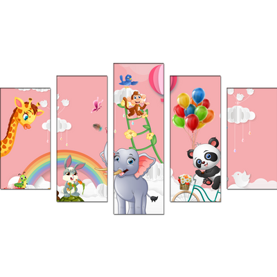 Animal's Cartoon Canvas Wall Painting- With 5 Frames