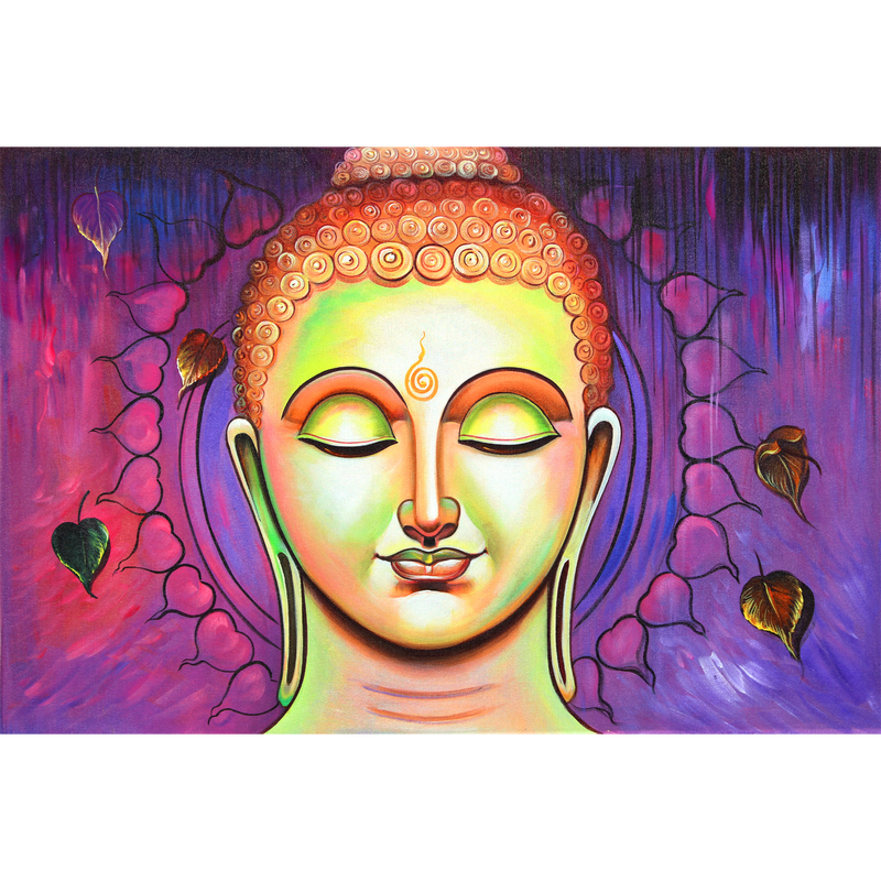 Acrylic Color Portrait Buddha Digitally Printed Wallpaper