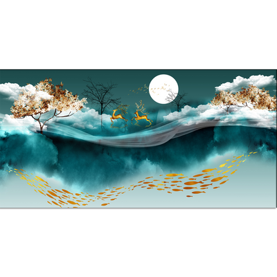 Deer and Moon Canvas Wall Painting