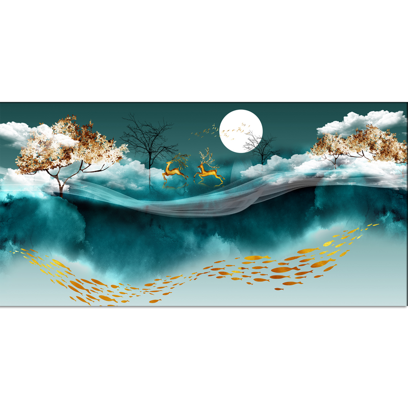 Deer and Moon Canvas Wall Painting