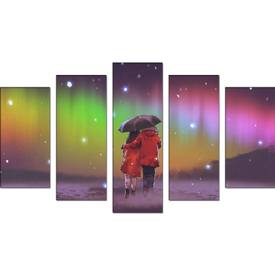 Couple Abstract Canvas Wall Painting- With 5 Frames