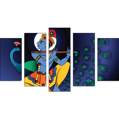 Lord Krishna Modern Art Canvas Wall Painting- With 5 Frames