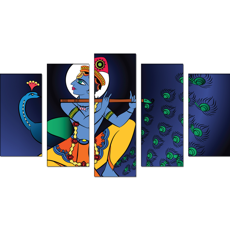 Lord Krishna Modern Art Canvas Wall Painting- With 5 Frames