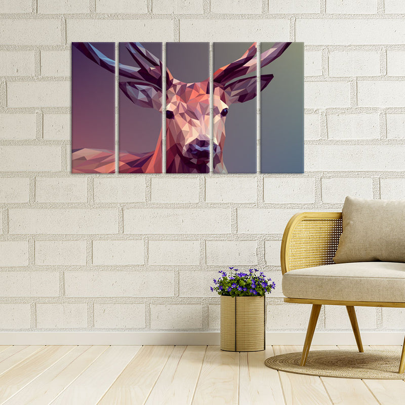 Deer Illustrations Canvas Wall Painting - With 5 Panel