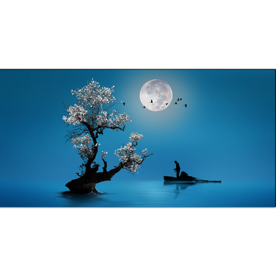 Fishing Under The Moon Light Canvas Wall Painting