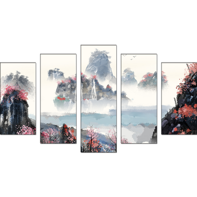Mountain Canvas Wall Painting- With 5 Frames