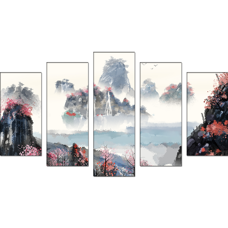 Mountain Canvas Wall Painting- With 5 Frames