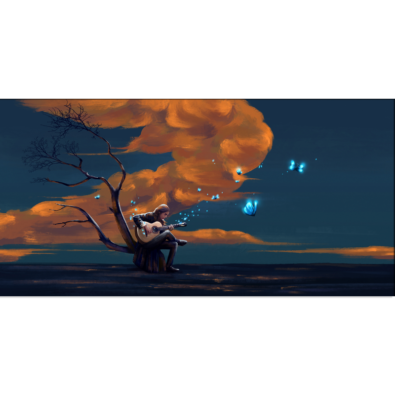 Boy Playing Guitar In Night Canvas Wall Painting