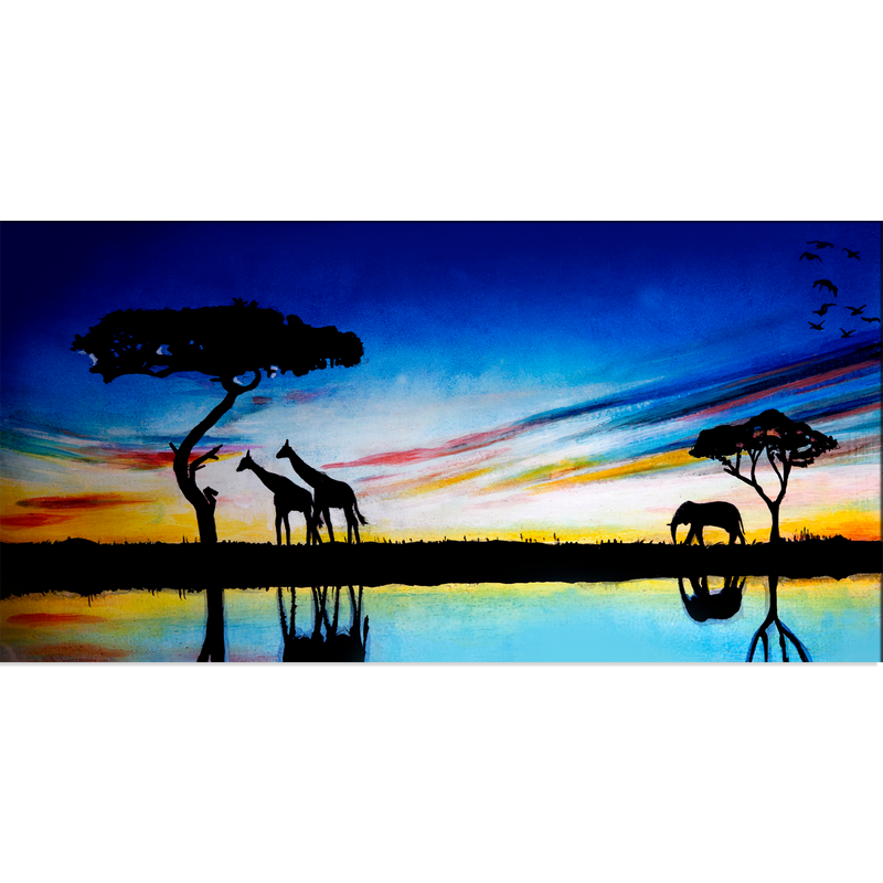 Elephants & Giraffes Oil painting Canvas Wall Painting