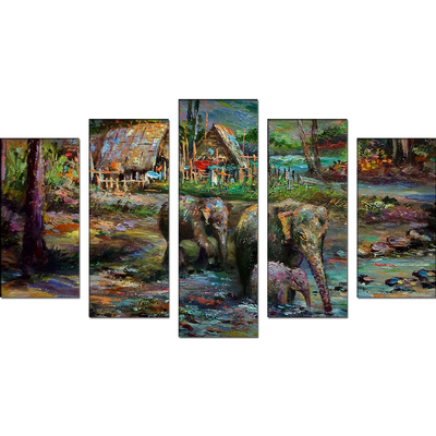 Elephant Painting Canvas Wall Painting- With 5 Frames