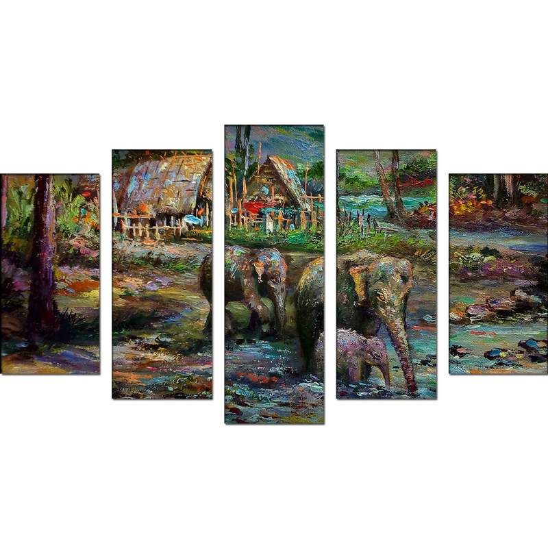 Elephant Painting Canvas Wall Painting- With 5 Frames