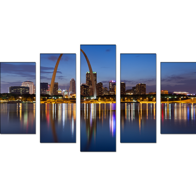 City Lake View Canvas Wall Painting- With 5 Frames