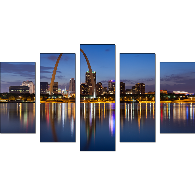 City Lake View Canvas Wall Painting- With 5 Frames