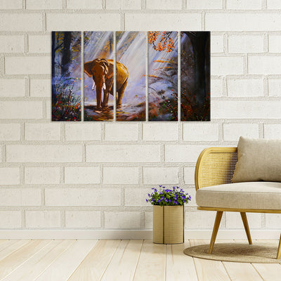 Artistic Elephant Canvas Wall Painting - With 5 Panel