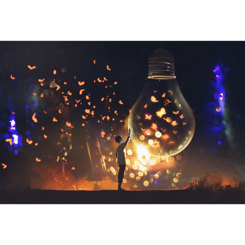 Man With Glowing Big Bulb Digitally Printed Wallpaper