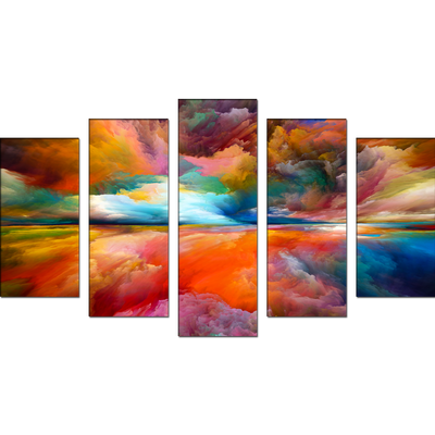 Colourful Sky Abstract Canvas Wall Painting- With 5 Frames
