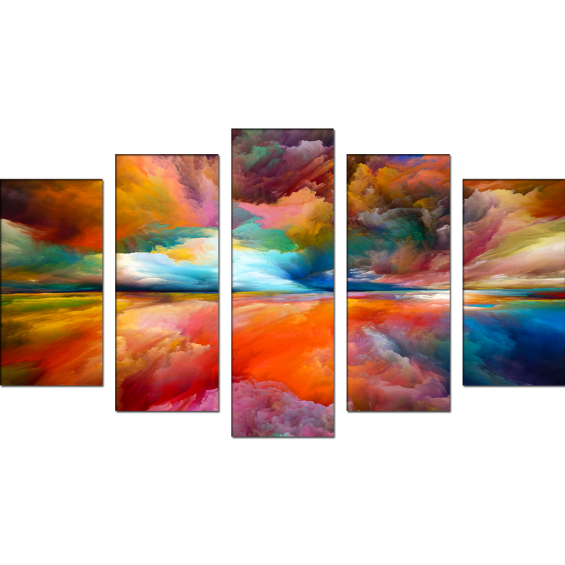 Colourful Sky Abstract Canvas Wall Painting- With 5 Frames